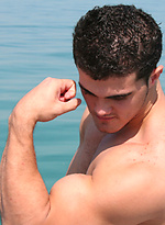 Latin muscle stud Tomm jerking off dick by ManAvenue