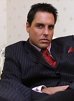 Horny Marcello wearing a pin stripe suit with bare feet and masturbating by With Marcello With Marcello