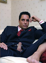 Horny Marcello wearing a pin stripe suit with bare feet and masturbating by With Marcello With Marcello