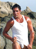 Stud Marcello at the beach wearing a white thong and playing with his cock by With Marcello With Marcello