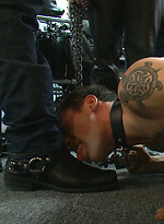 Ripped stud gets his hole shocked and filled at Mr. S Leather Store. by Bound in Public