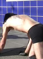 Dylan Deap gets his head shaved and a hard bondage fuck in a busy barbershop. by Bound in Public