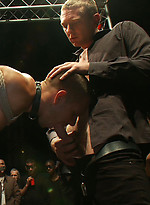 Studly Shane Frost gets tied up in the sling and fucked in front of 50 horny guests. by Bound in Public With Shane Frost