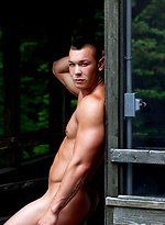 Hot muscle hunk shows his shaved cock outdoors by Colt Studio