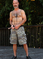 Old man Evan Scott posing naked outdoors by Pantheon Bear With Evan Scott