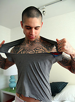 Straight Tattoo Artist Anthony Blaize strips and jacks off by Bentley Race
