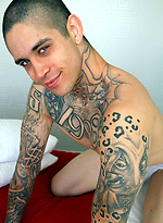 Straight Tattoo Artist Anthony Blaize strips and jacks off by Bentley Race