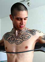 Straight Tattoo Artist Anthony Blaize strips and jacks off by Bentley Race