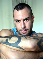 Tattooed muscle men Orlando Torro naked by Bentley Race