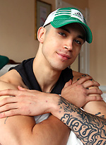 Tattooed stud shows his abs and fat cock by Bentley Race