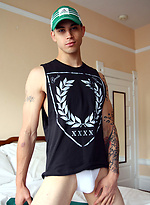 Tattooed stud shows his abs and fat cock by Bentley Race