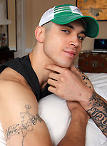 Tattooed stud shows his abs and fat cock by Bentley Race