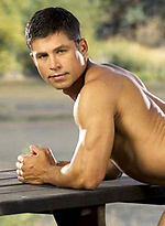 Brunette hunk Arthur Gordon naked outdoors by Colt Studio