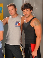 Three muscle guys fucking in a locker room by Nextdoor Buddies