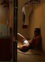 Phenix Saint fucks Luke Riley while Luke is tied up and suspended from the ceiling fan. by Bound Gods With Phenix Saint