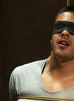 Blindfolded stud sucks strangers cocks at a party. by Bound in Public