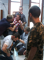 Two boys get used and abused by a gay mob in a public restroom. by Bound in Public