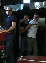 Cole Brooks gets piss in the mouth by Girth Brooks and licks his cum off the dirty floor. by Bound in Public With Girth Brooks