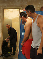 Handyman with a big cock gets tied up and used by horny dudes in the locker room. by Bound in Public