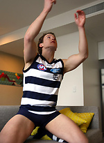 Footy Fan Brad Thomas Getting Off before the Game by Bentley Race