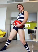 Footy Fan Brad Thomas Getting Off before the Game by Bentley Race