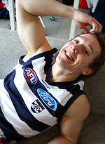 Footy Fan Brad Thomas Getting Off before the Game by Bentley Race