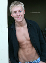 Blonde jock Calvin shows cock by Frat Men