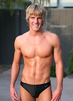 Blond jock Trey posing by Frat Men