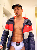 Muscle boy Cristopher Garcia slips out of his jockstrap by Bentley Race