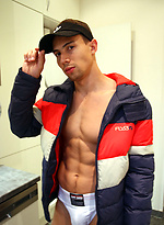 Muscle boy Cristopher Garcia slips out of his jockstrap by Bentley Race