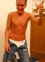 Cute lad drinks champagne and jerking off by Czech Boys