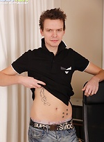 Tattooed Joseph Miliardo busts a nut onto his stomach. by BF Collection