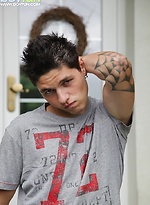 Tattooed stud Jeremy stroking his cock outdoors. by BF Collection