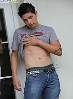 Tattooed stud Jeremy stroking his cock outdoors. by BF Collection