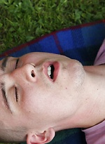 Joshua Czech lays a blanket down outside and busts a nut. by BF Collection