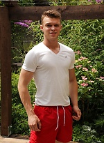 Hard bodied Justin Lovers strokes his cock outdoors. by BF Collection