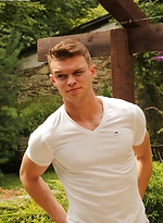 Hard bodied Justin Lovers strokes his cock outdoors. by BF Collection