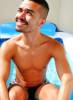 Pool boy Pablo Pen splashing about in my balcony pool by Bentley Race