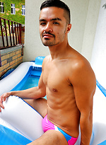 Pool boy Pablo Pen splashing about in my balcony pool by Bentley Race