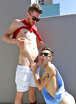 Damien Dyson feeds Andy Samuel his big cock in their first hook up by Bentley Race