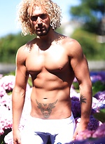 Erik blond muscular hunk garden shoot by Male Model