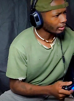 Hot black dude Bama Romello plays with his cock by Boy Gusher With Bama Romello