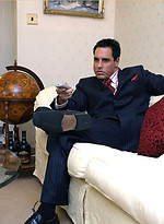 Horny Marcello wearing a pin stripe suit with bare feet and masturbating by With Marcello With Marcello