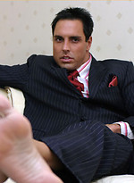 Horny Marcello wearing a pin stripe suit with bare feet and masturbating by With Marcello With Marcello