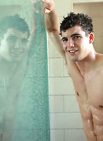 Hot muscle stud Bradley shows his perfect abs and cock by Frat Men