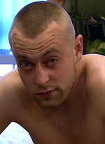  The naked Private Gerry Davies is subjected to exercise punishment, a stink test and has his freshly milked balls roughly handled by CMNM