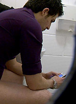The pervy cameraman at Sneakypeek catches a hunky workman coming into the bus station toilet to have a crap. by Sneaky Peek