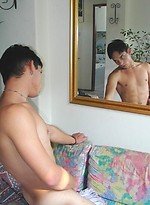 Smooth young twink admires his naked body in front of a mirror by Mount Equinox