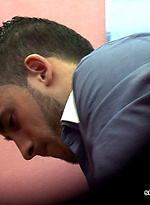 Horny young man entering a swimming pool cubicle to change for a swim. by Sneaky Peek