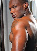 Bald ebony pro bodybuilder Leon Jacksons by Muscle Hunks